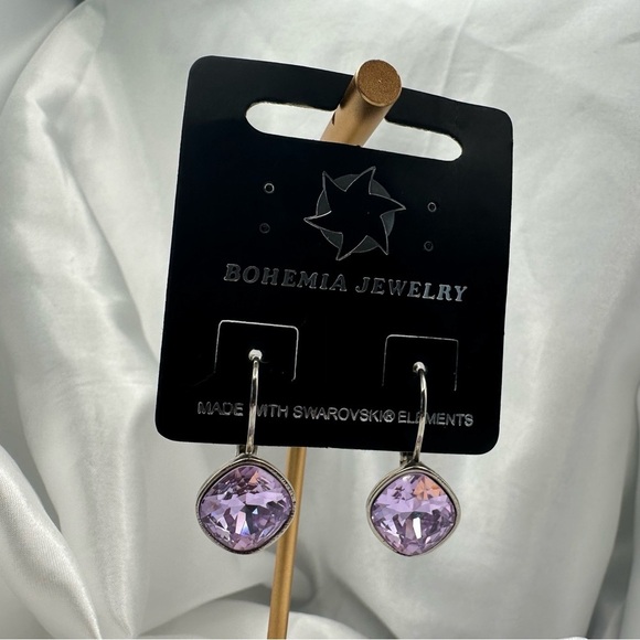 Lavender Drop Earrings with Swarovski Elements–Silver Plated Bohemia Jewelry - Picture 8 of 8